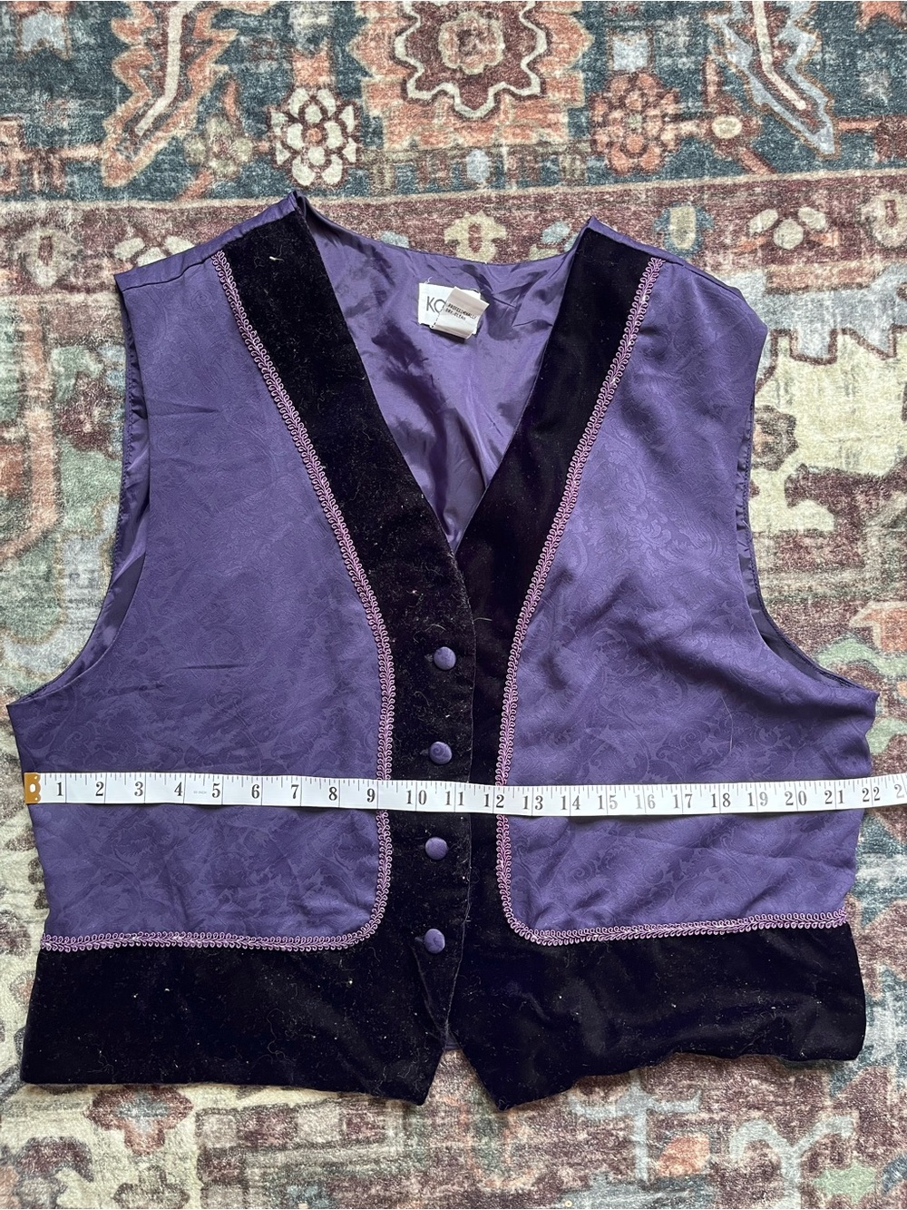 Women’s Vintage Purple Velvet Button Vest 1X
